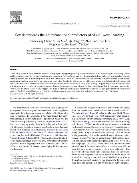 Sex determines the neurofunctional predictors of visual ... - CI Wiki