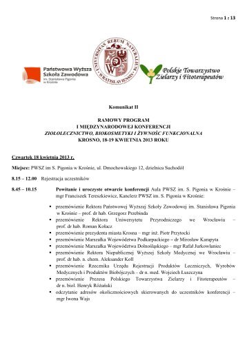 Komunikat II RAMOWY PROGRAM I MIÄDZYNARODOWEJ ...