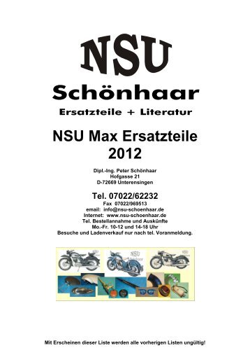 NSU Max Ersatzteile 2012 - NSU-Schönhaar, Unterensingen