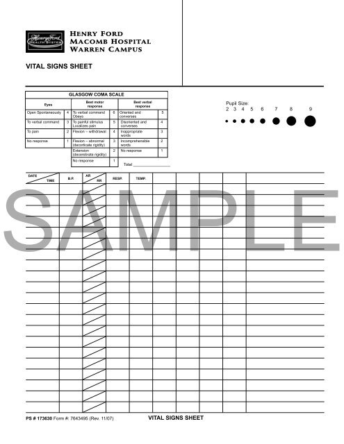 VITAL SIGNS SHEET