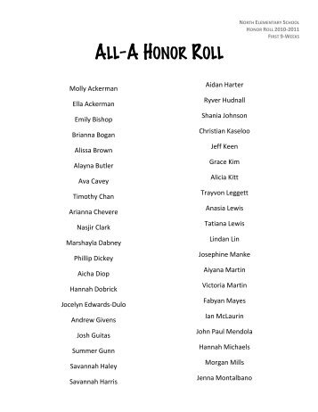 ALL-A HONOR ROLL - North Elementary School