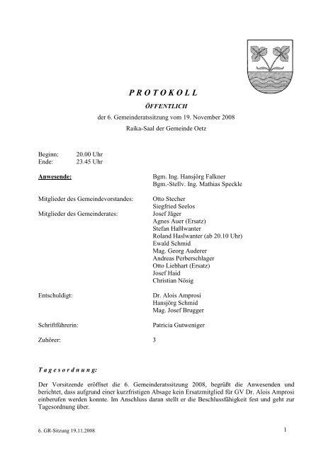 6. Gemeinderatsprotokoll (250 KB) - .PDF - Gemeinde Oetz