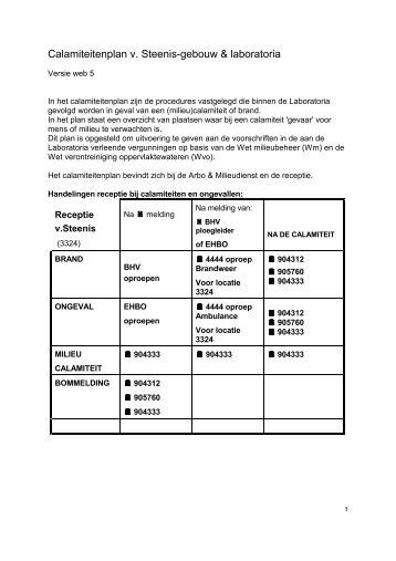 Calamiteitenplan v. Steenis-gebouw & laboratoria