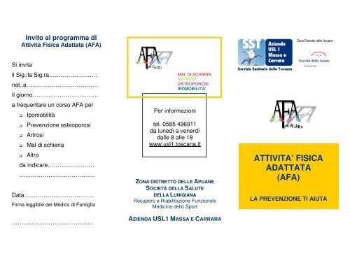 ATTIVITA' FISICA ADATTATA (AFA) - ASL 1 di Massa e Carrara