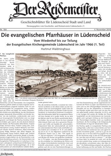 Die evangelischen Pfarrhäuser in Lüdenscheid - Geschichts- und ...