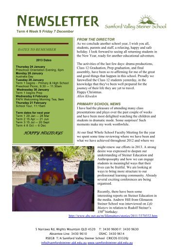 Newsletter Term 4 Week 9 - Samford Valley Steiner School