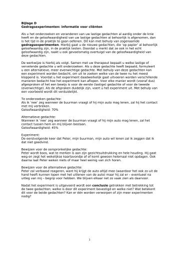 Bijlage D Informatie gedragsexperimenten - Psychologen praktijk ...
