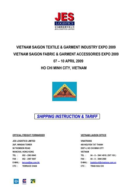 10 april 2009 ho chi minh city, vietnam shipping instruction & tariff