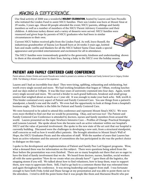 Preemie News Winter 2009 - Mount Sinai Hospital