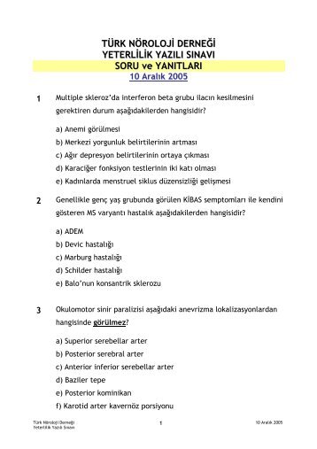 nöroloji board sınav soruları - Türk Nöroloji Derneği