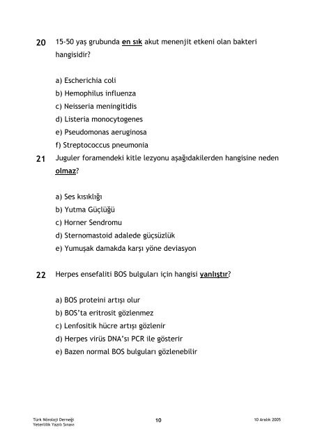 nöroloji board sınav soruları - Türk Nöroloji Derneği