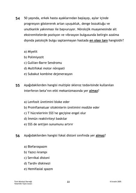 nöroloji board sınav soruları - Türk Nöroloji Derneği