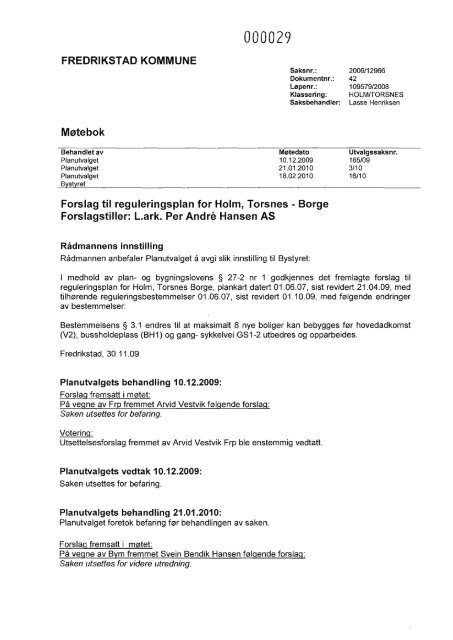 M0teinnkalling Planutvalget - Fredrikstad kommune