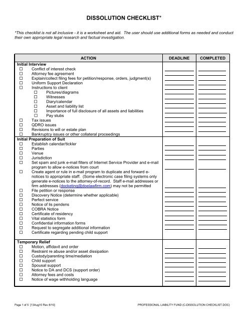 DISSOLUTION CHECKLIST* - Professional Liability Fund