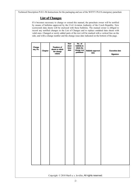 Instruction for the Packing and Use - MarS as