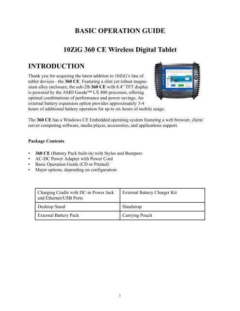 BASIC OPERATION GUIDE 10ZiG 360 CE Wireless Digital Tablet ...