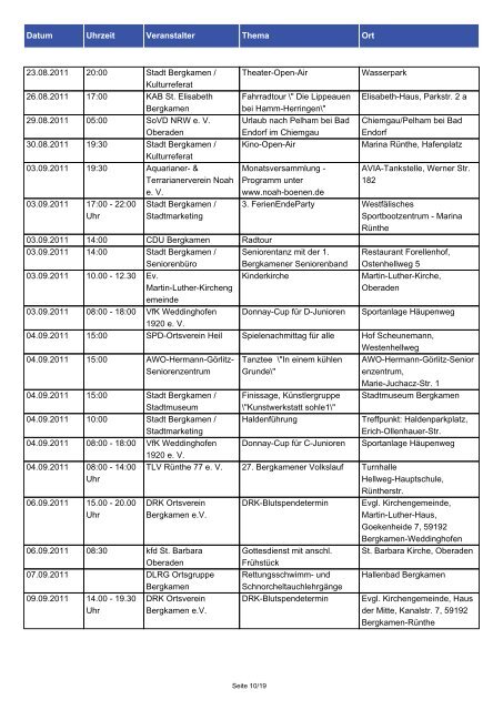 Stadt Bergkamen Veranstaltungskalender - Bergkamen-Info