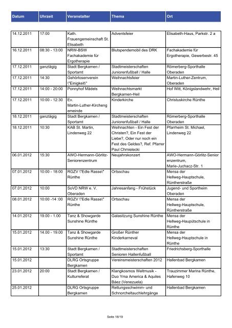 Stadt Bergkamen Veranstaltungskalender - Bergkamen-Info