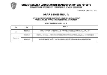 ORAR SEMESTRUL IV - Universitatea Constantin Brancoveanu