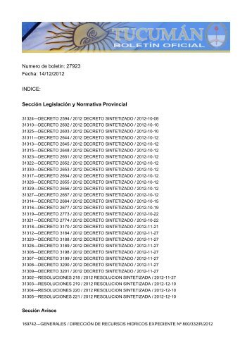 Numero de boletin: 27923 Fecha: 14/12/2012 INDICE: SecciÃ³n ...