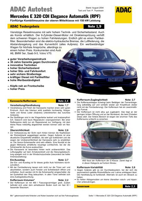 Umfassender Test Mercedes E 320 Cdi Elegance Automatik Adac