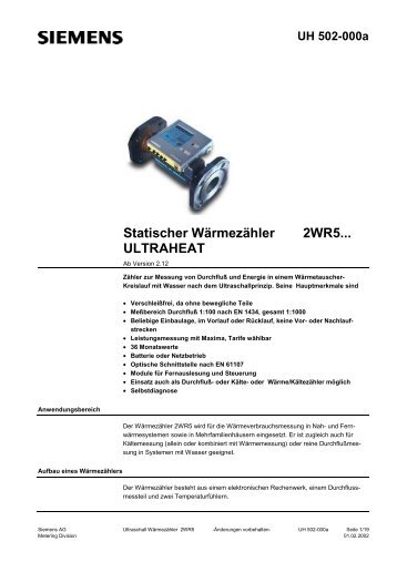 UH 502-000a Statischer Wärmezähler ULTRAHEAT 2WR5...