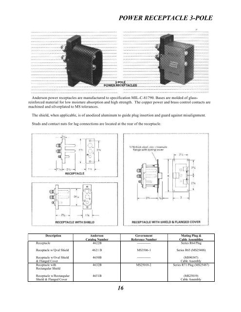 POWER RECEPTACLE 3-POLE - Anderson Airmotive Products