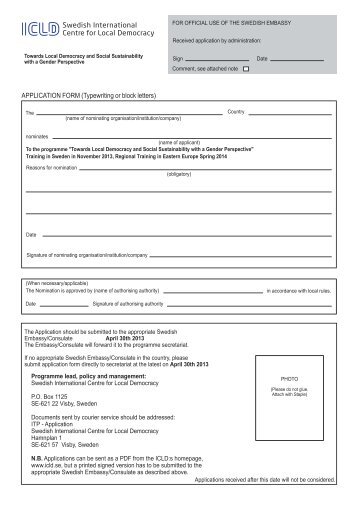 APPLICATION FORM (Typewriting or block letters) - ICLD
