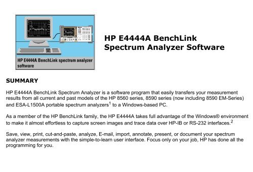 HP E4444A BenchLink Spectrum Analyzer Software