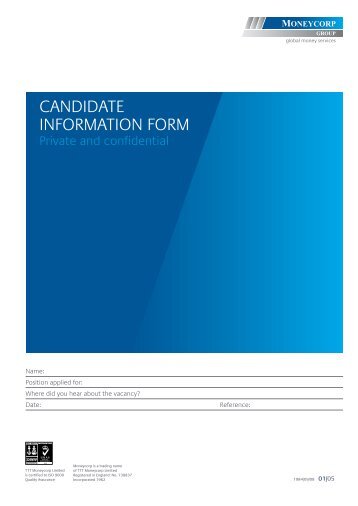 CaNDiDate iNfoRmatioN foRm - Moneycorp