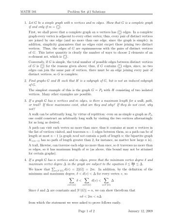 MATH 581 Problem Set #1 Solutions 1. Let G be a simple graph with ...