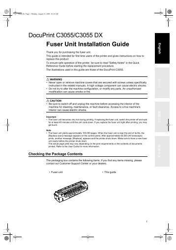 Fuser Unit Installation Guide - Fuji Xerox Printers