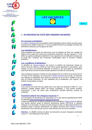 Flash Info Social n° 11 les vacances - Académie de Limoges