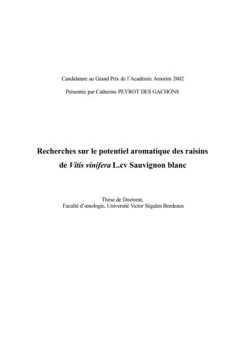 Recherches sur le potentiel aromatique des raisins de Vitis vinifera ...