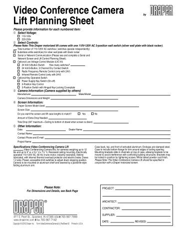 Video Conference Camera Lift Planning Sheet - Draper, Inc.