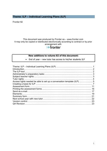 Theme: ILP â Individual Learning Plans (ILP)