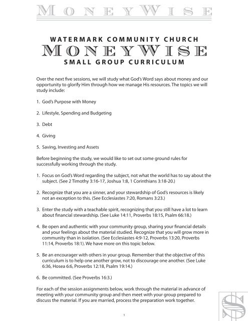 Moneywise Curriculum Watermark Community Church - 