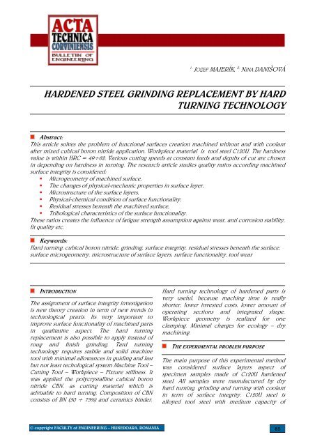 hardened steel grinding replacement by hard turning technology