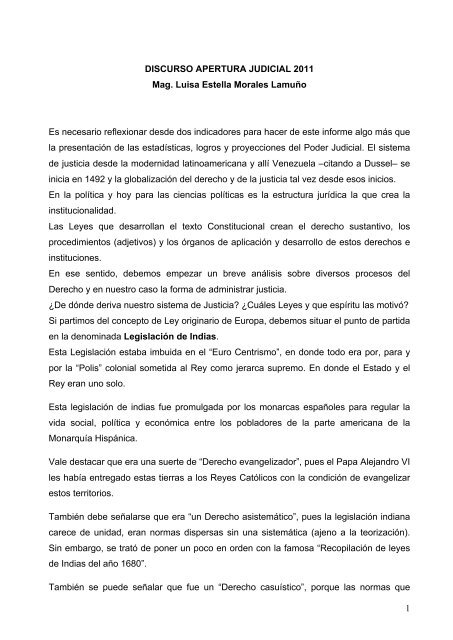 Palabras de la Presidenta del TSJ Magistrada Luisa Estella Morales ...