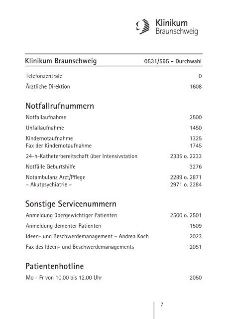 Ambulanz-Information - Städtisches Klinikum Braunschweig