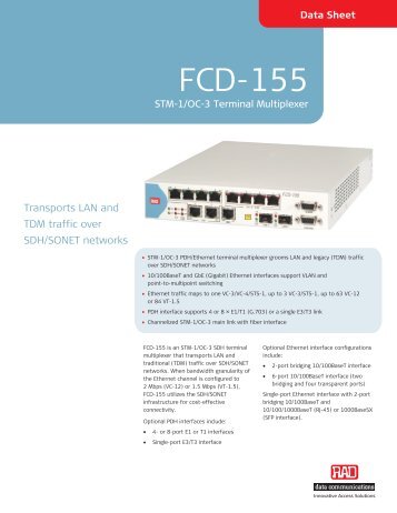 FCD-155: Ethernet and E1/T1/E3/T3 over SDH/SONET ... - comtec