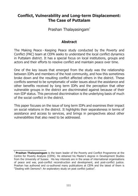 Involuntary Displacement and Resettlement â Policy and ... - CEPA