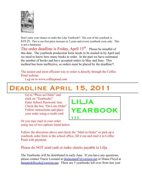 Yearbook Flyer 2010 - Natick Public Schools