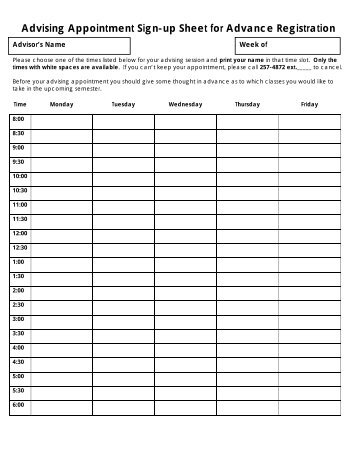 club sign up sheet