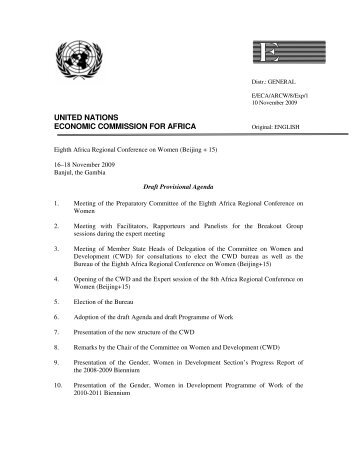 Draft Provisional Agenda - United Nations Economic Commission ...