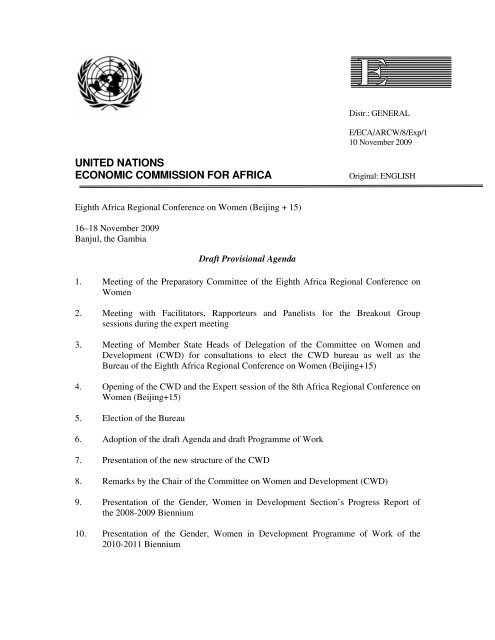 Draft Provisional Agenda - United Nations Economic Commission ...