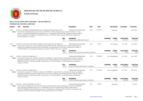 Empenhos Emitidos - Setembro - Prefeitura - MaringÃ¡ - Estado do