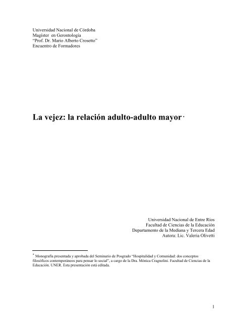 La vejez: la relaciÃ³n adulto-adulto mayor* - RAM ==> Red para el ...