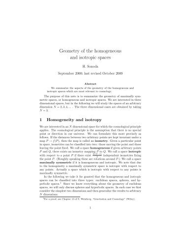 Geometry of the homogeneous and isotropic spaces
