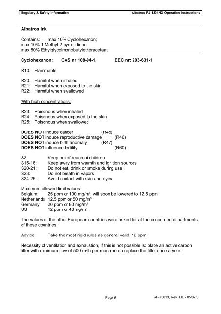 ALBATROS PJ-1304NX OPERATION INSTRUCTIONS - Mutoh